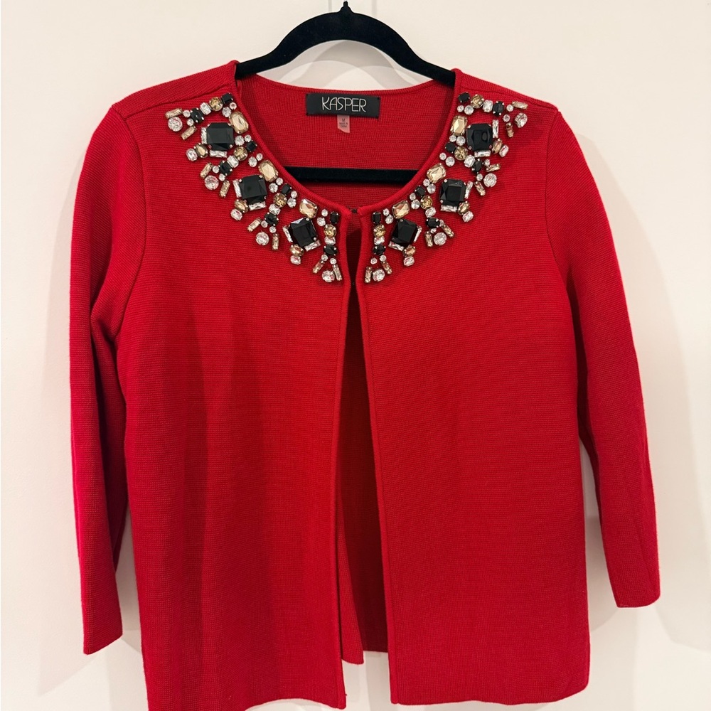 Kasper Vibrant Red Embellished Sweater (Cd47)